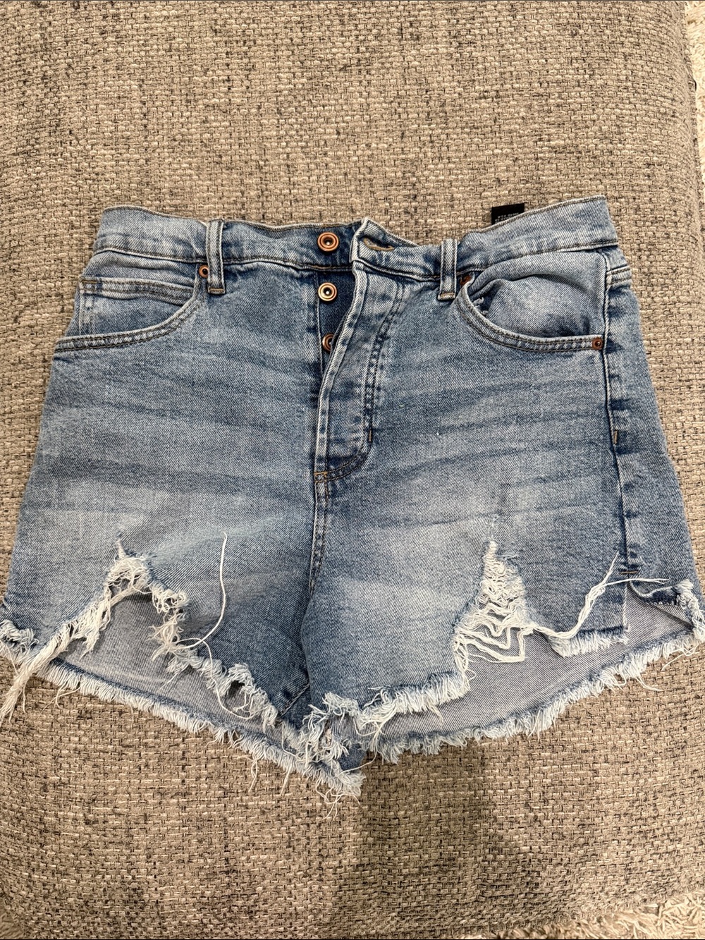 Women's High-Waist Distressed Denim Shorts in Light Blue